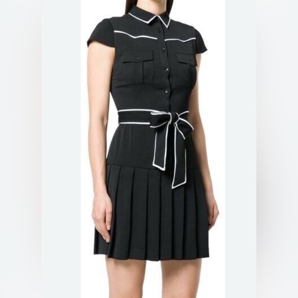 Alice + Olivia Black Mini Shirt Dress with White Piping